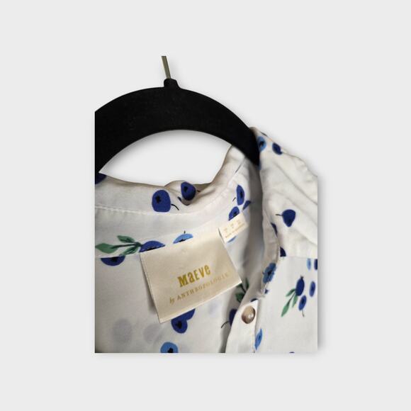 Maeve Women's Blithe Blueberry Print Blouse Tie Sleeve S Soft Floral Delicate - Picture 4 of 8